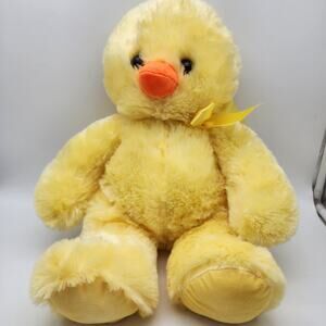Yellow Duck Plush 20" Orange Bill Hard Eyes Easter Stuffed Animal Toms Toy Int'l